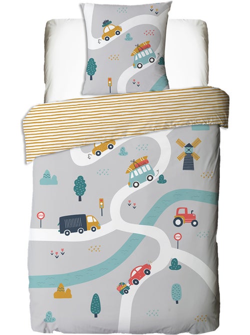 Juego de cama infantil reversible 'Future Home Kids' algodón estampado de vehículos - Kiabi Juego de cama infantil reversible 'Future Home Kids' algodón estampado de vehículos - Kiabi