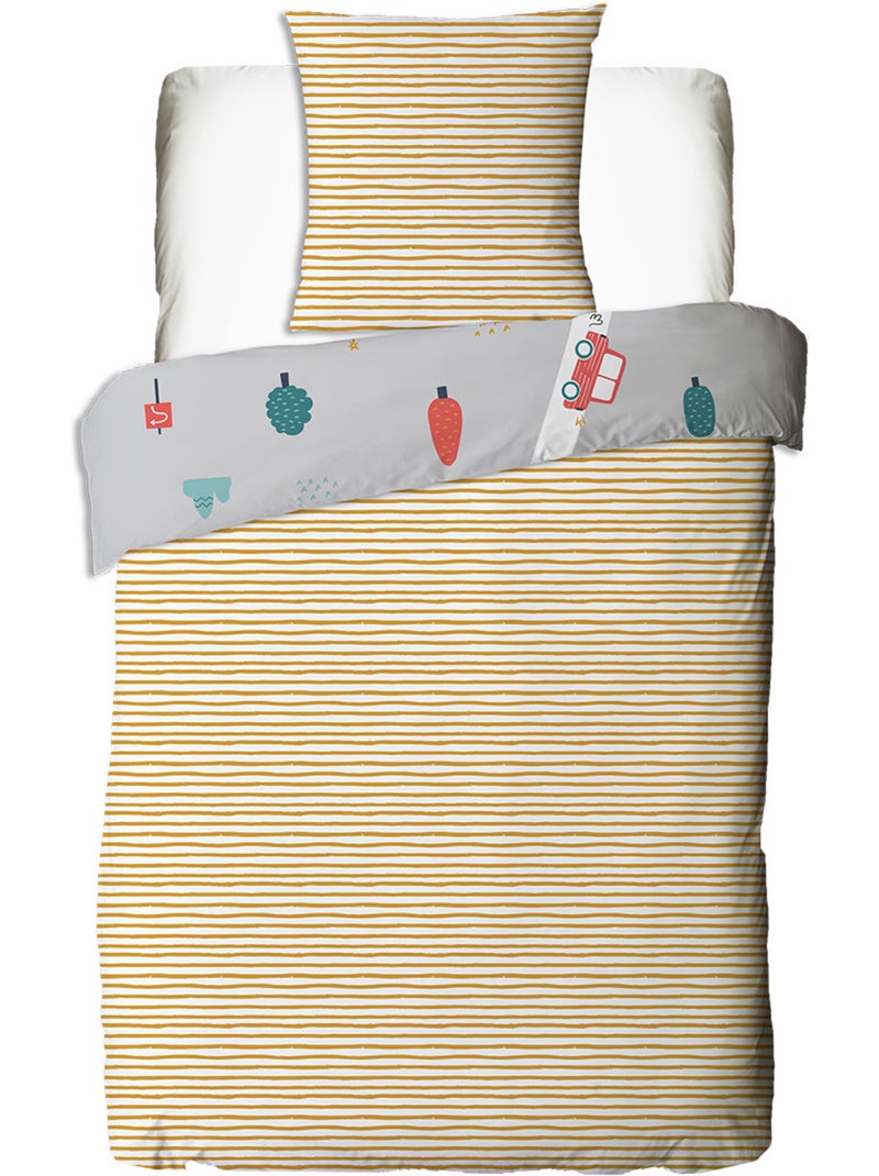 Juego de cama infantil reversible 'Future Home Kids' algodón estampado de vehículos Gris naranja claro azul - Kiabi