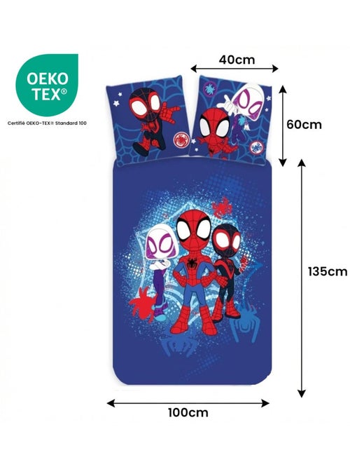 Juego de cama infantil Spider-Man con Spidey, Ghost-Spider y Spin reversible – 100% algodón - Kiabi Juego de cama infantil Spider-Man con Spidey, Ghost-Spider y Spin reversible – 100% algodón - Kiabi