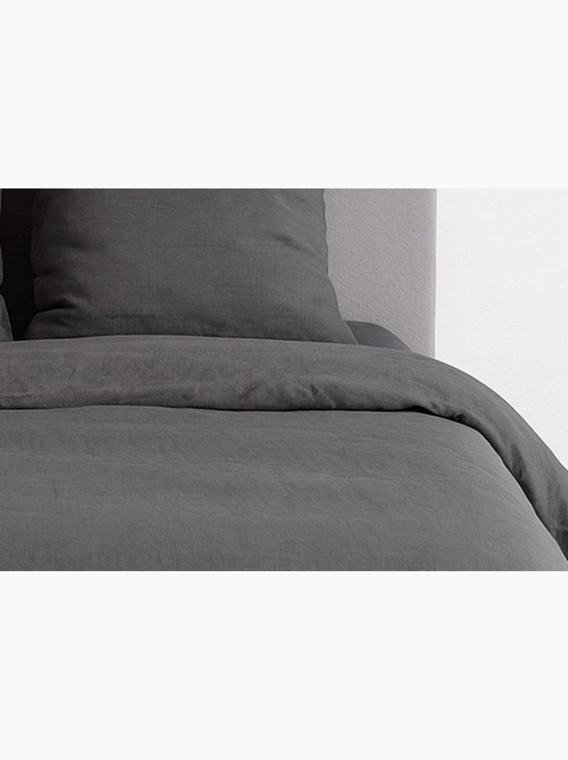 Juego de cama liso de microfibra lavada Gris antracita - Kiabi
