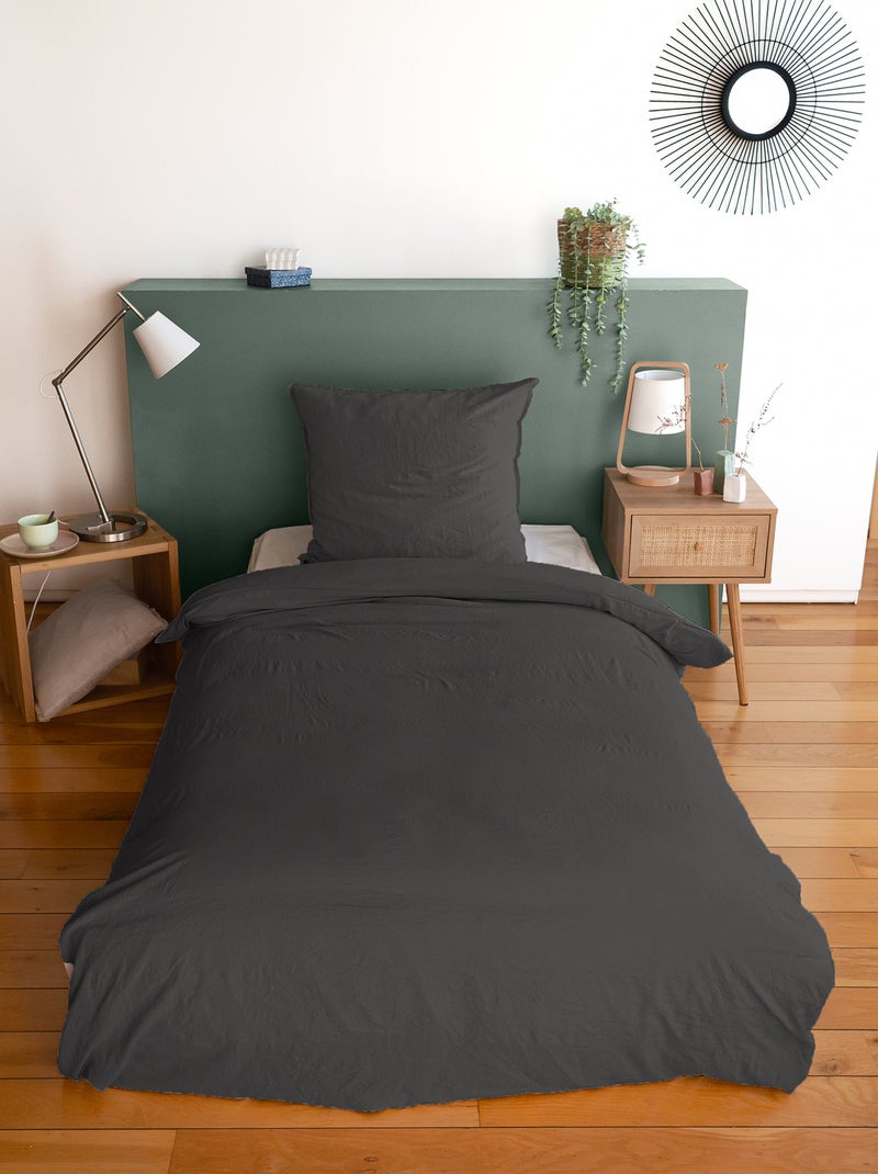 Juego de cama liso ultra suave - 1 o 2 personas Negro - Kiabi