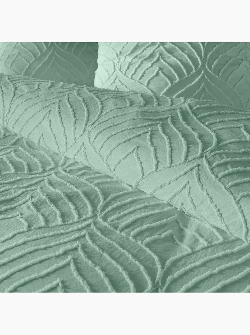 Juego de cama – microfibra tufting motivo hojas + 2 fundas de almohada Verde - Kiabi