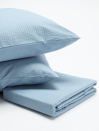 Juego de cama para 2 personas 260 x 240 cm de seersucker - Kiabi Home - Azul