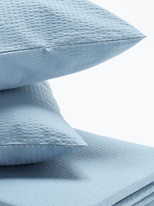 Juego de cama para 2 personas 260 x 240 cm de seersucker - Kiabi Home - Azul - Kiabi Juego de cama para 2 personas 260 x 240 cm de seersucker - Kiabi Home - Azul - Kiabi