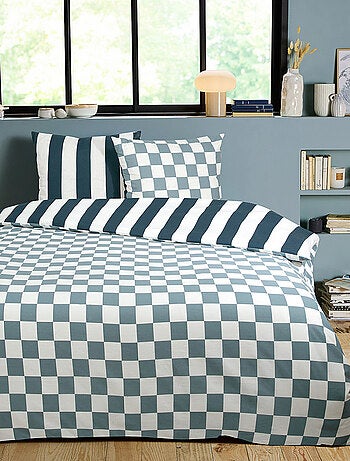 Juego de cama para 2 personas con diseño de cuadros a rayas reversible