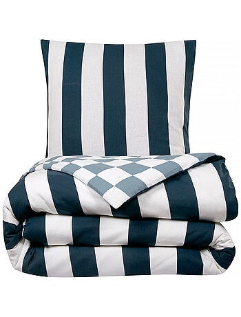 Juego de cama para 2 personas con diseño de cuadros a rayas reversible