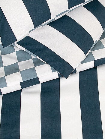 Juego de cama para 2 personas con diseño de cuadros a rayas reversible