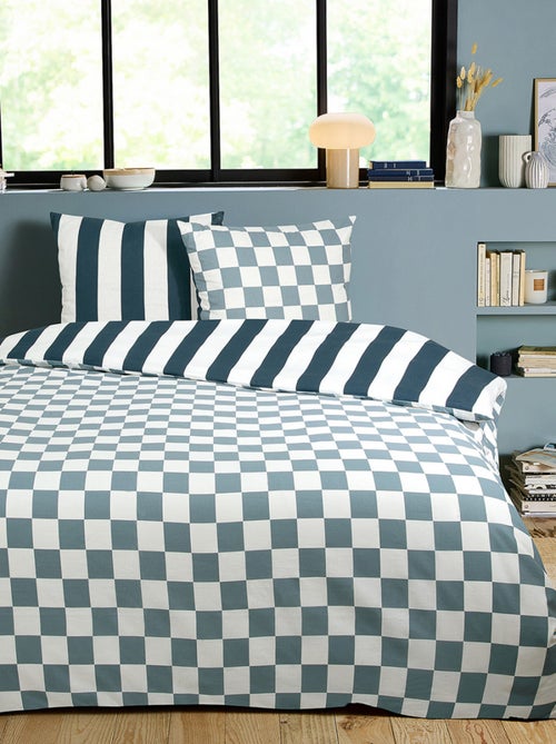 Juego de cama para 2 personas con diseño de cuadros a rayas reversible - Kiabi