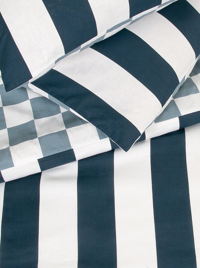 Juego de cama para 2 personas con diseño de cuadros a rayas reversible Azul - Kiabi