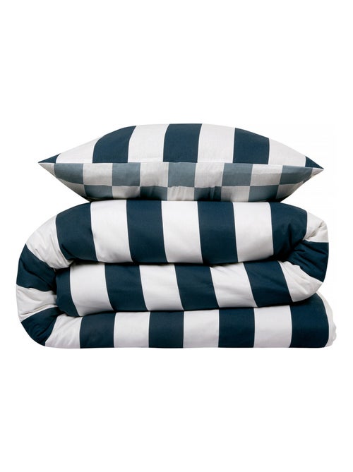 Juego de cama para 2 personas con diseño de cuadros a rayas reversible - Kiabi