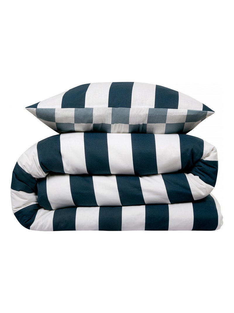 Juego de cama para 2 personas con diseño de cuadros a rayas reversible Azul - Kiabi