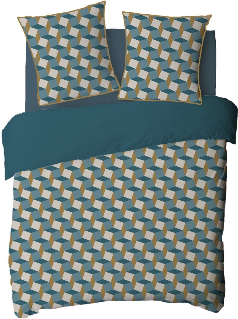 Juego de cama para 2 personas con diseño geométrico de rombos Azul - Kiabi