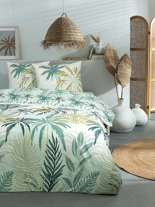 Juego de cama para 2 personas con estampado de hojas reversible - Kiabi Juego de cama para 2 personas con estampado de hojas reversible - Kiabi