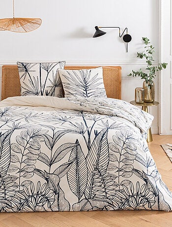 Juego de cama para 2 personas en algodón estampado floral reversible