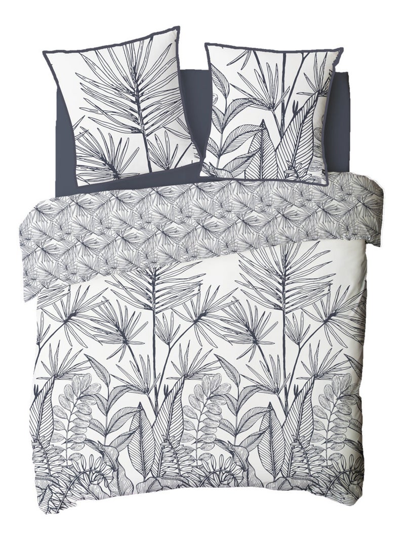 Juego de cama para 2 personas en algodón estampado floral reversible Blanco - Kiabi