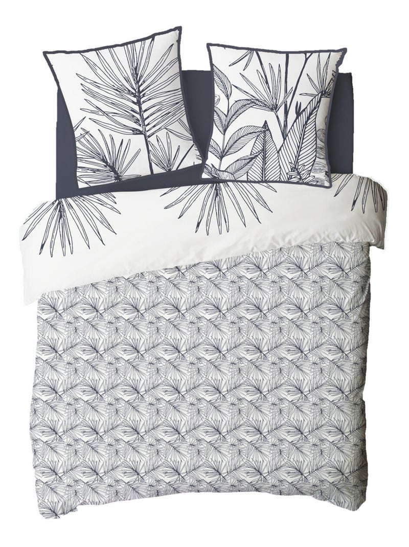 Juego de cama para 2 personas en algodón estampado floral reversible Blanco - Kiabi