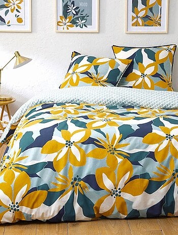 Juego de cama para 2 personas en percal de 70 hilos con estampado azul