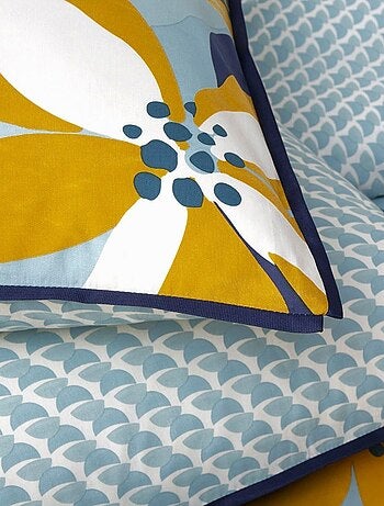 Juego de cama para 2 personas en percal de 70 hilos con estampado azul
