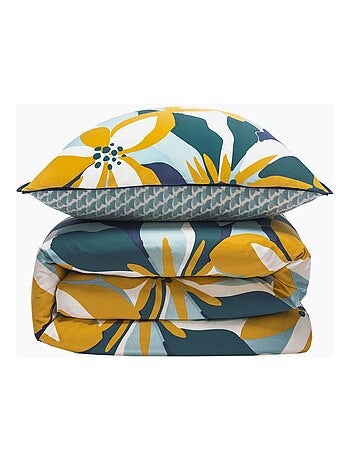 Juego de cama para 2 personas en percal de 70 hilos con estampado azul