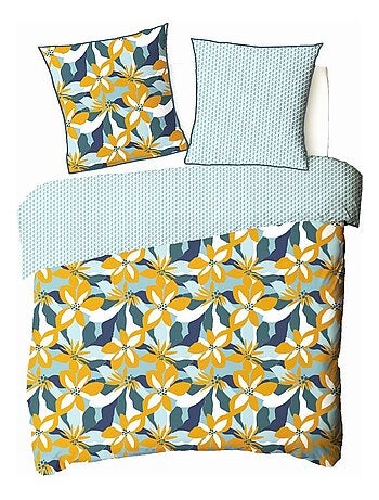 Juego de cama para 2 personas en percal de 70 hilos con estampado azul