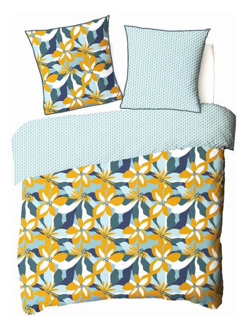 Juego de cama para 2 personas en percal de 70 hilos con estampado azul - Kiabi Juego de cama para 2 personas en percal de 70 hilos con estampado azul - Kiabi