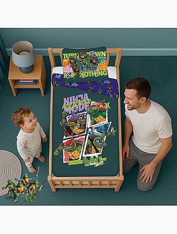 Juego de cama para bebé de las Tortugas Ninja con Leonardo, Donatello, y Michelangelo reversible