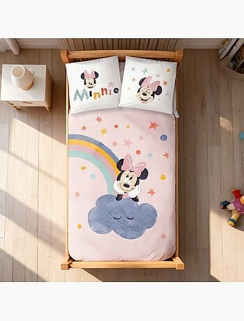 Juego de cama para bebé Minnie con arcoíris y nube reversible – 100% algodón