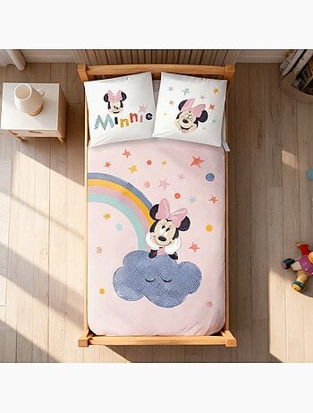 Juego de cama para bebé Minnie con arcoíris y nube reversible – 100% algodón