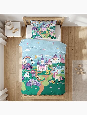 Juego de cama para bebé Princesas con arcoíris y nube reversible – 100% algodón