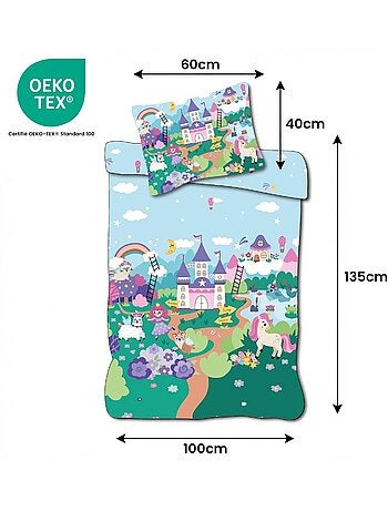 Juego de cama para bebé Princesas con arcoíris y nube reversible – 100% algodón