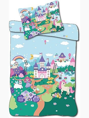 Juego de cama para bebé Princesas con arcoíris y nube reversible – 100% algodón