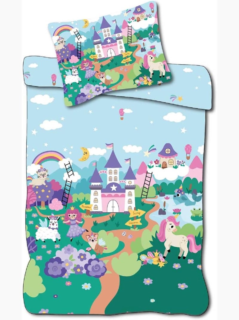 Juego de cama para bebé Princesas con arcoíris y nube reversible – 100% algodón Azul - Kiabi