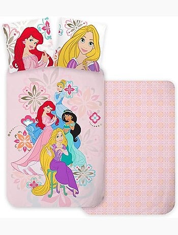 Juego de cama para bebé Princesas con Rapunzel, Ariel, Jasmine y Cenicienta reversible