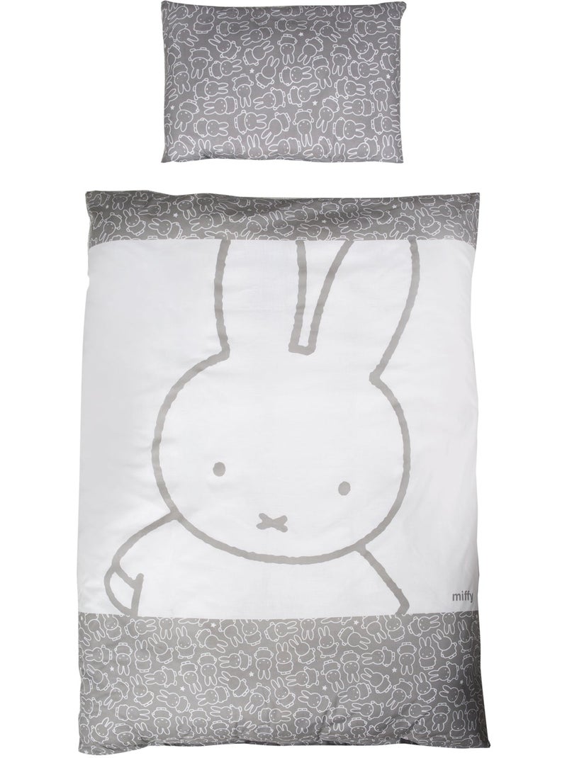 Juego de cama para bebé reversible - Funda nórdica + funda de almohada en algodón 'Roba miffy' Gris blanco - Kiabi