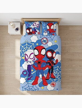 Juego de cama para bebé Spider-Man con Spidey, Ghost-Spider y Miles Morales – 100% algodón