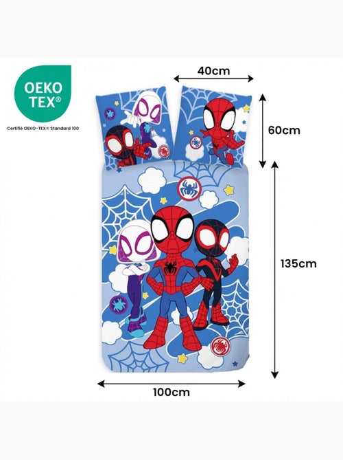 Juego de cama para bebé Spider-Man con Spidey, Ghost-Spider y Miles Morales – 100% algodón - Kiabi Juego de cama para bebé Spider-Man con Spidey, Ghost-Spider y Miles Morales – 100% algodón - Kiabi