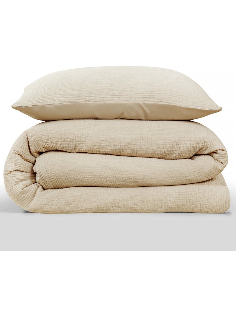 Juego de cama para cama individual de gasa de algodón Beige - Kiabi