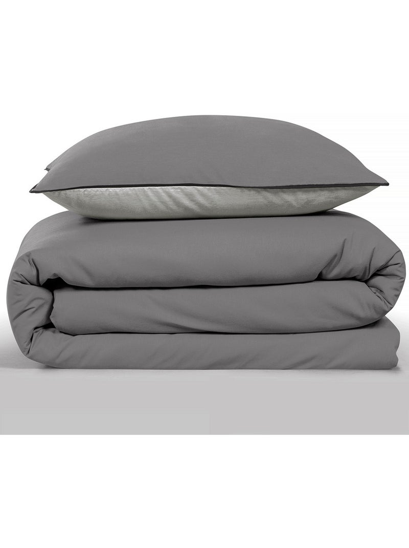 Juego de cama para cama individual en dos tonos Gris oscuro - Kiabi