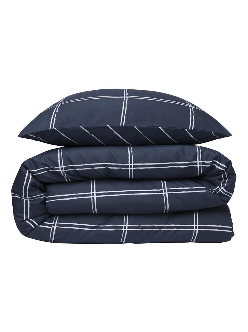 Juego de cama para dos personas con diseño de cuadros reversible Azul - Kiabi