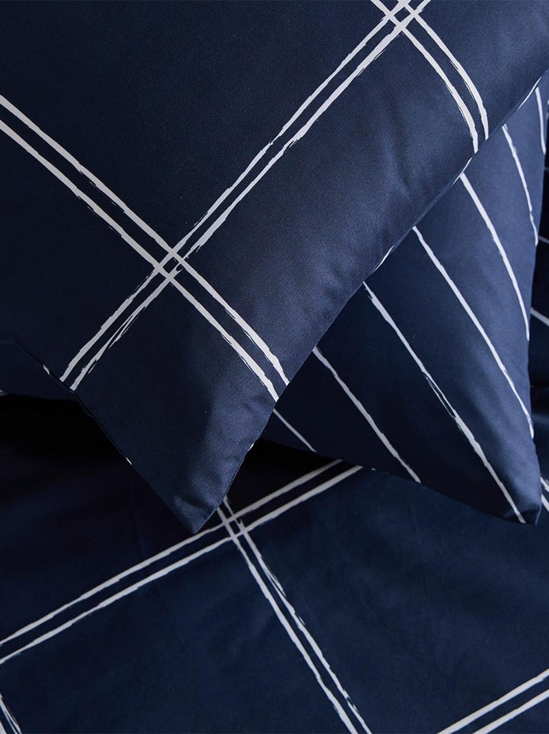 Juego de cama para dos personas con diseño de cuadros reversible Azul - Kiabi