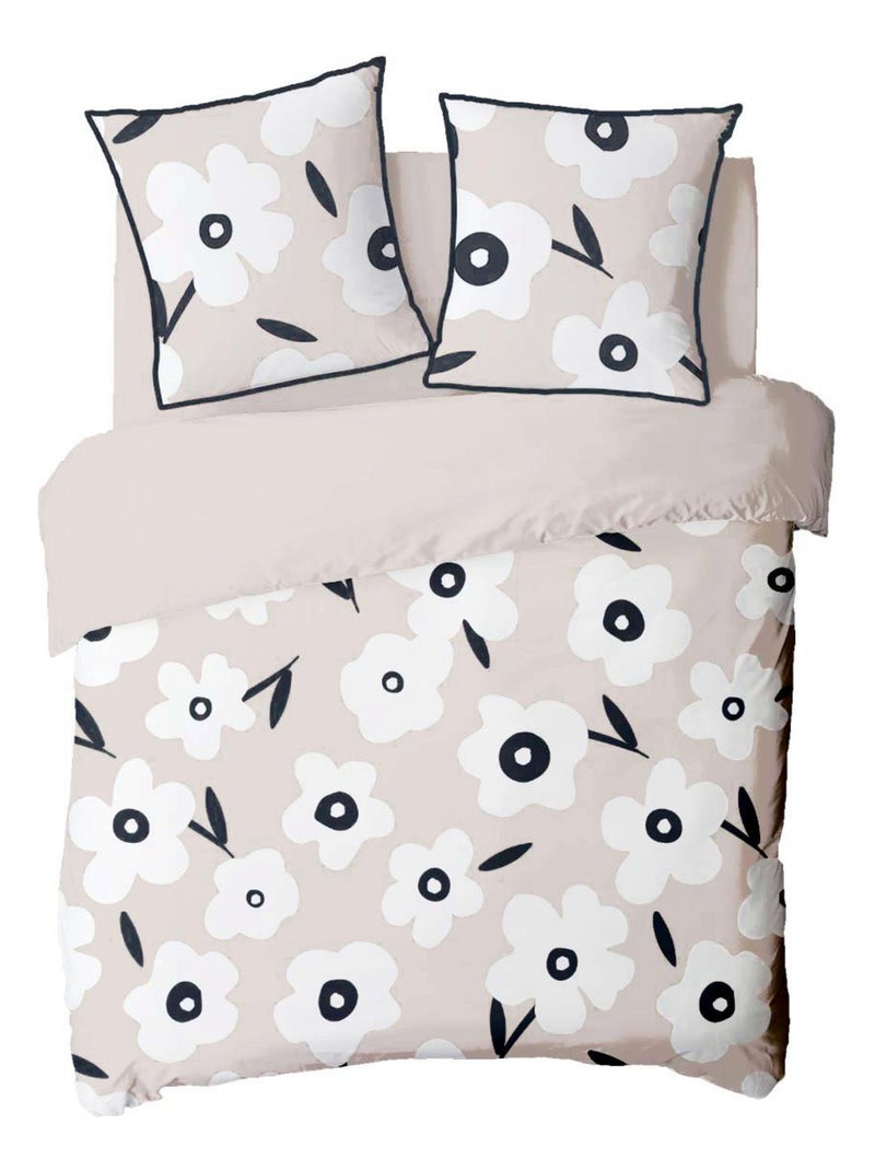 Juego de cama para dos personas con estampado de flores, de algodón Beige - Kiabi