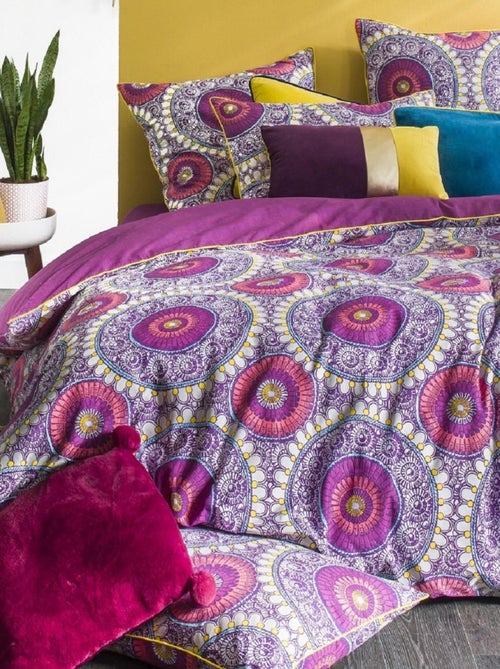 Juego de cama para dos personas con rosetas de satén de 78 hilos - Kiabi Juego de cama para dos personas con rosetas de satén de 78 hilos - Kiabi