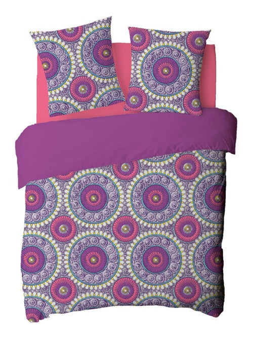 Juego de cama para dos personas con rosetas de satén de 78 hilos - Kiabi Juego de cama para dos personas con rosetas de satén de 78 hilos - Kiabi