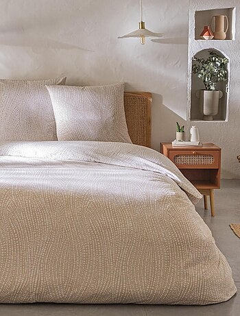 Juego de cama para dos personas de algodón con estampado beige
