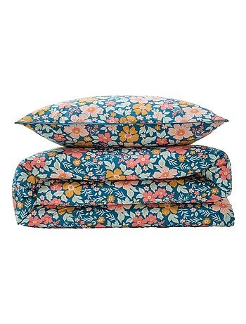 Juego de cama para dos personas de algodón estampado en azul