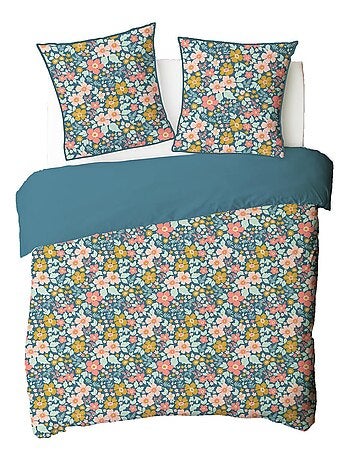 Juego de cama para dos personas de algodón estampado en azul