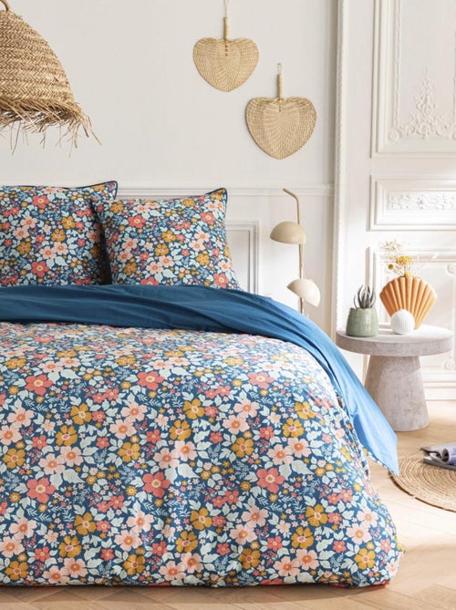 Juego de cama para dos personas de algodón estampado en azul - Kiabi Juego de cama para dos personas de algodón estampado en azul - Kiabi