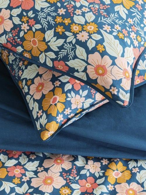 Juego de cama para dos personas de algodón estampado en azul - Kiabi Juego de cama para dos personas de algodón estampado en azul - Kiabi