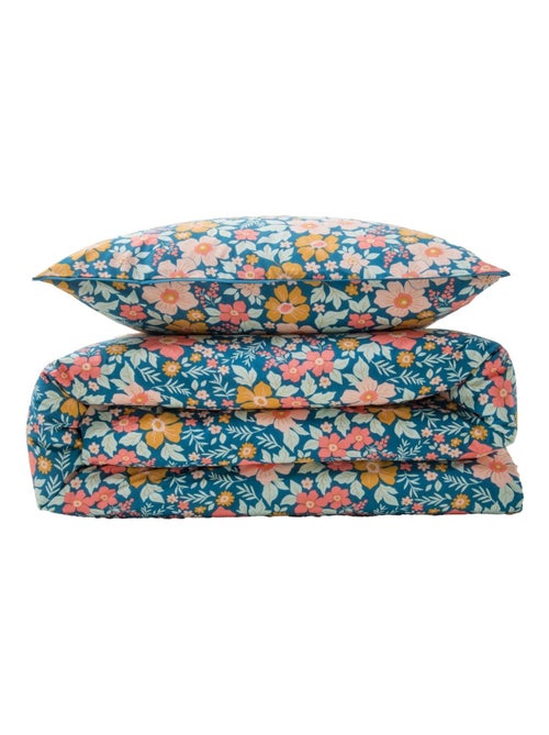 Juego de cama para dos personas de algodón estampado en azul - Kiabi Juego de cama para dos personas de algodón estampado en azul - Kiabi