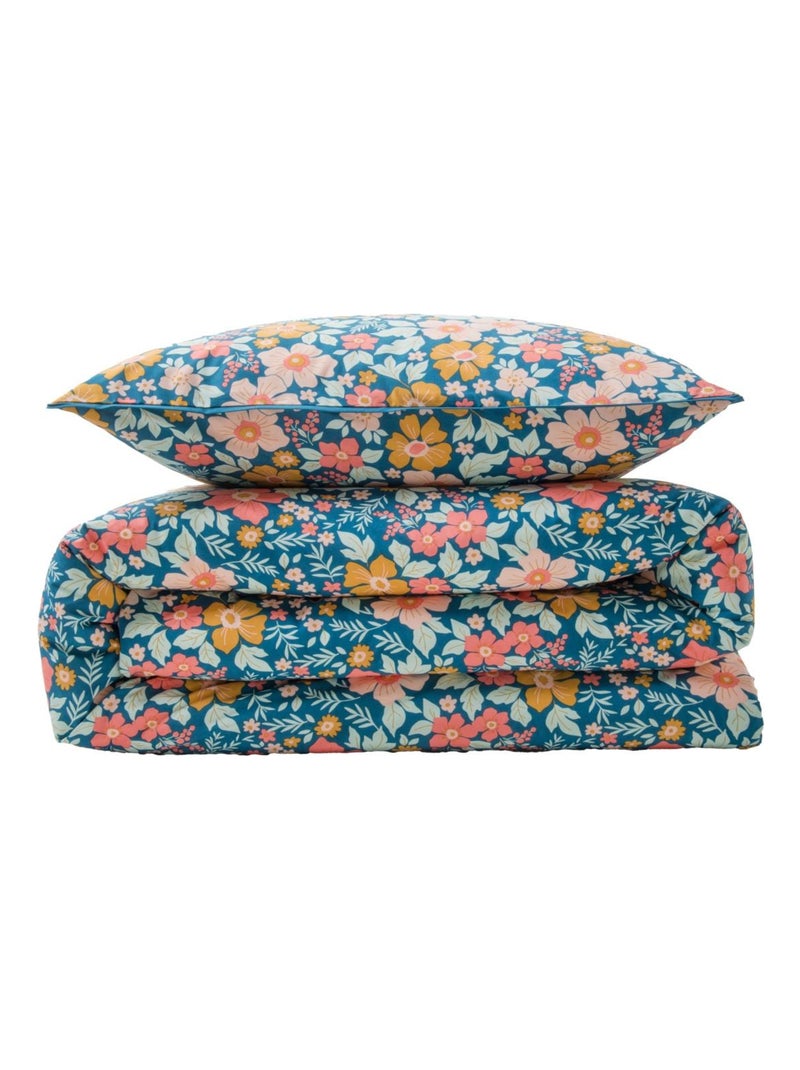 Juego de cama para dos personas de algodón estampado en azul Azul - Kiabi